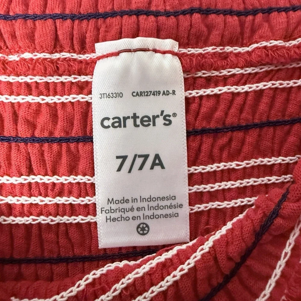 Carter's Smocked Sundress Girls Size 7 Red Sleeveless Ruffle Hem Cotton‎